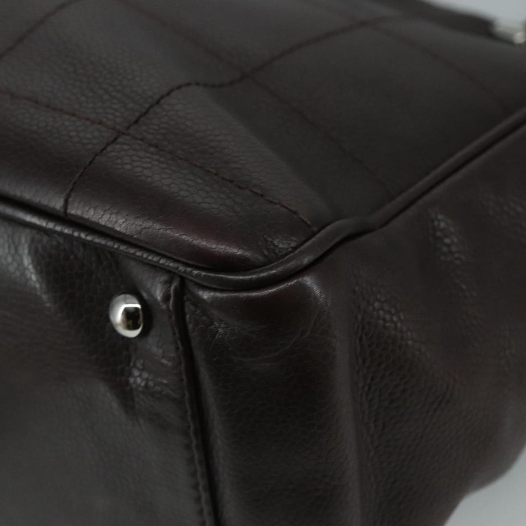 CHANEL Hand Bag Caviar Skin Brown Silver CC PP124