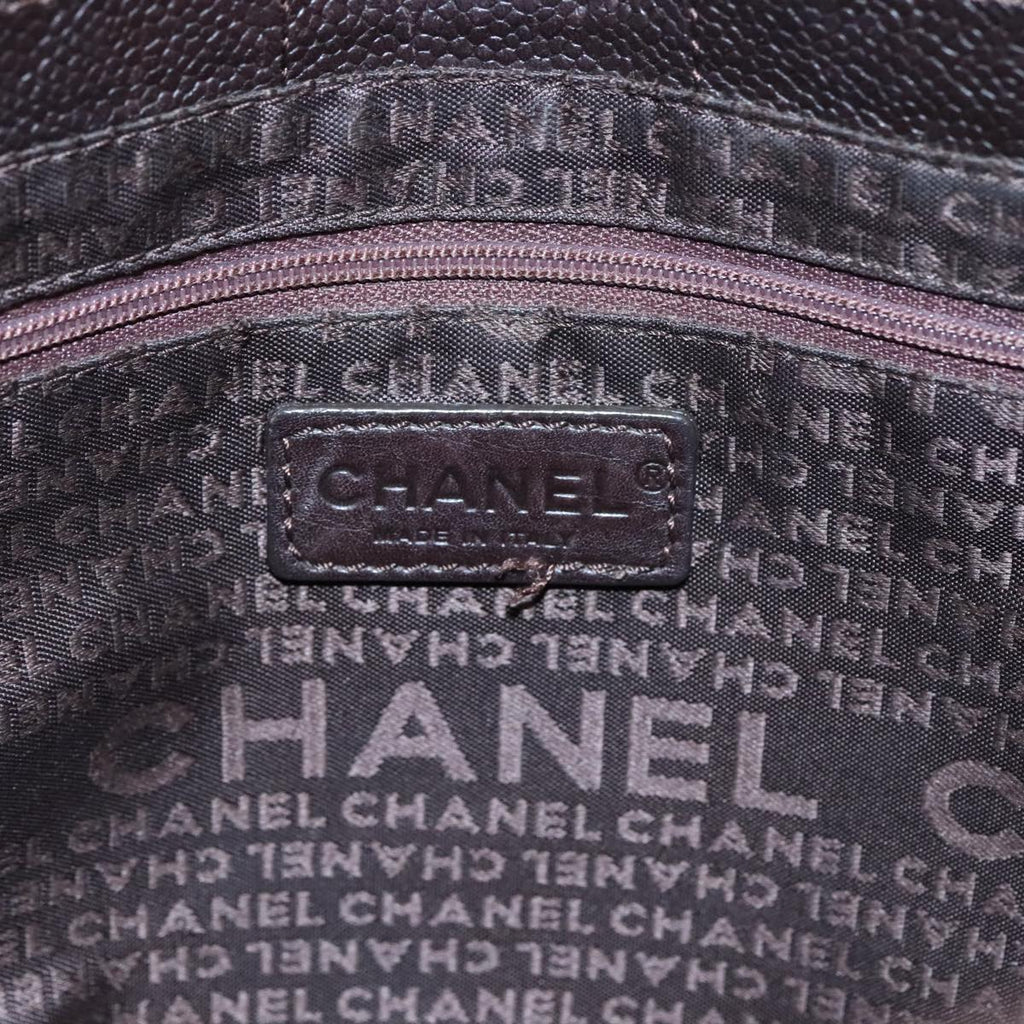 CHANEL Hand Bag Caviar Skin Brown Silver CC PP124