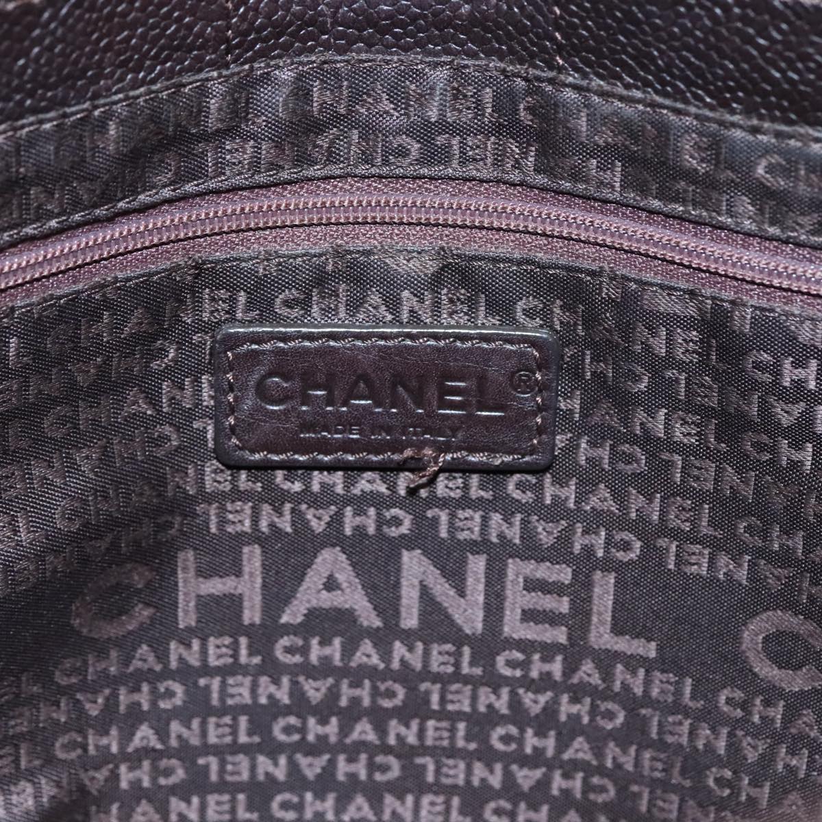CHANEL Hand Bag Caviar Skin Brown Silver CC PP124