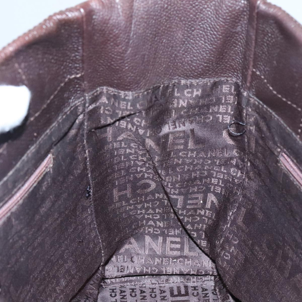 CHANEL Hand Bag Caviar Skin Brown Silver CC PP124