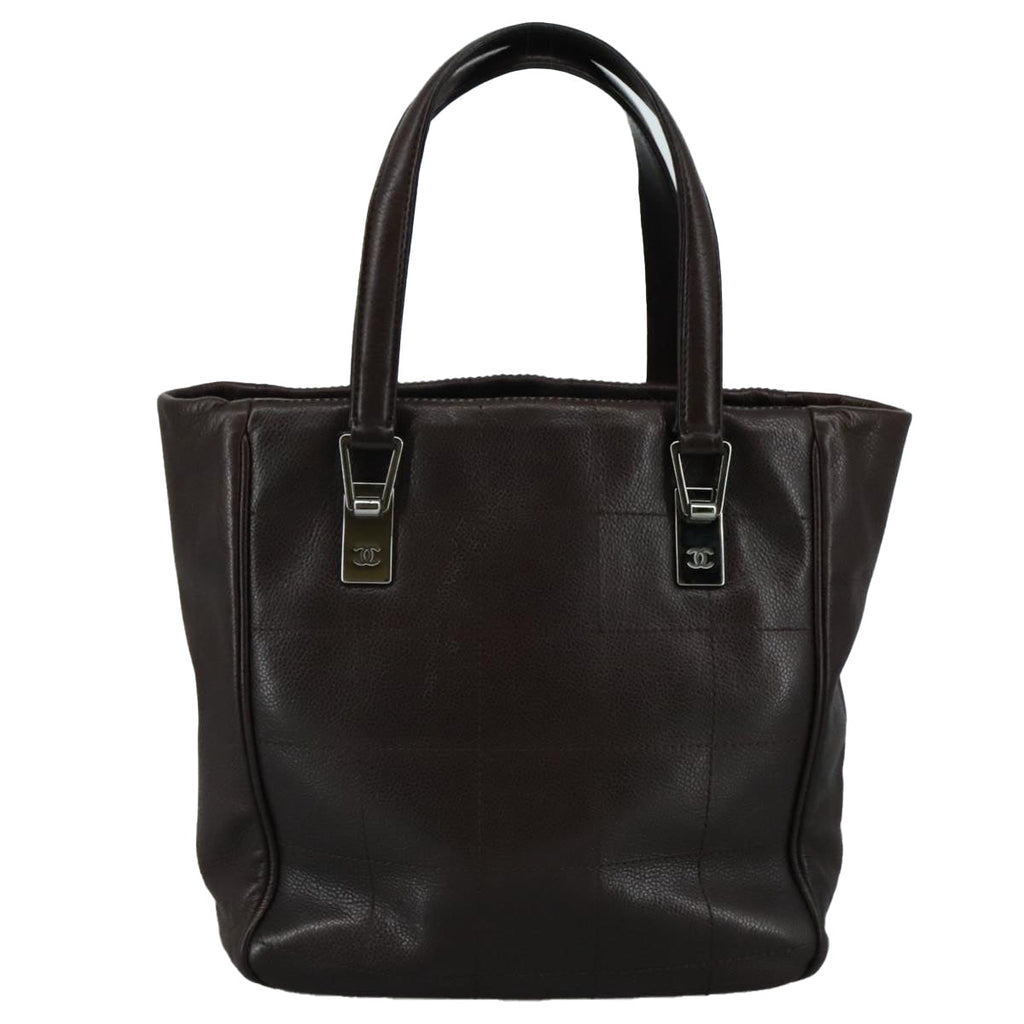 CHANEL Hand Bag Caviar Skin Brown Silver CC PP124
