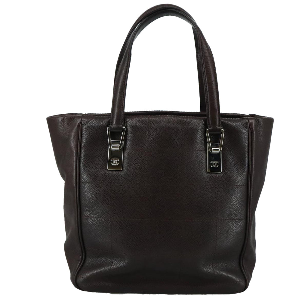 CHANEL Hand Bag Caviar Skin Brown Silver CC PP124