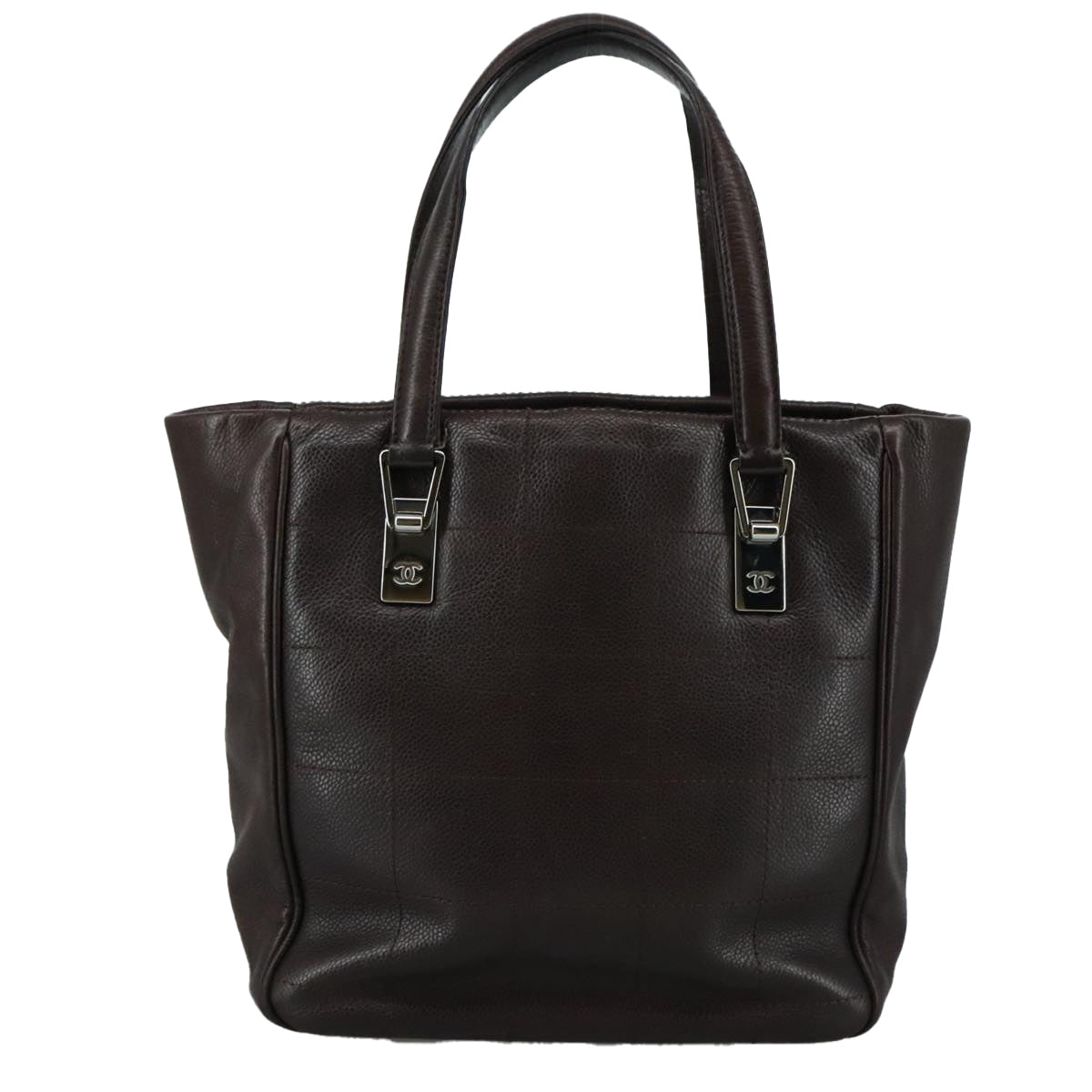 CHANEL Hand Bag Caviar Skin Brown Silver CC PP124