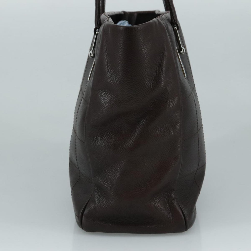 CHANEL Hand Bag Caviar Skin Brown Silver CC PP124