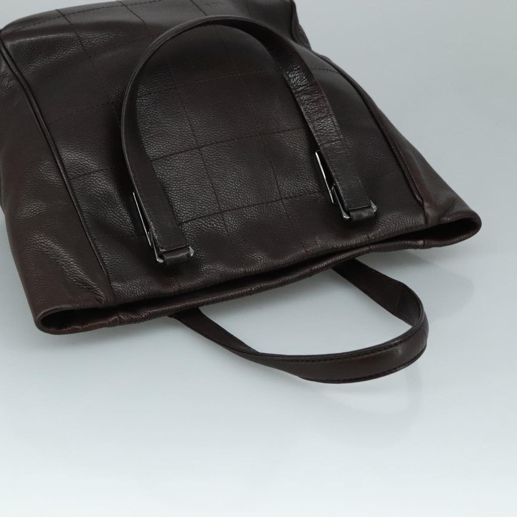 CHANEL Hand Bag Caviar Skin Brown Silver CC PP124