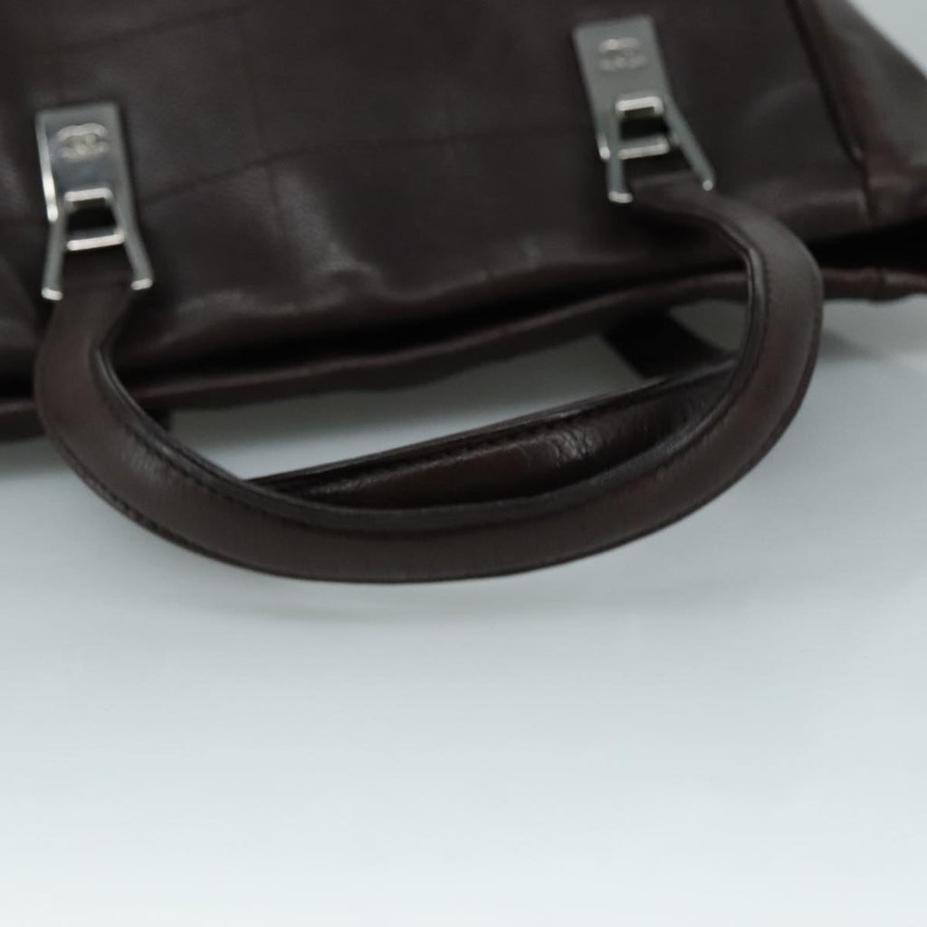 CHANEL Hand Bag Caviar Skin Brown Silver CC PP124