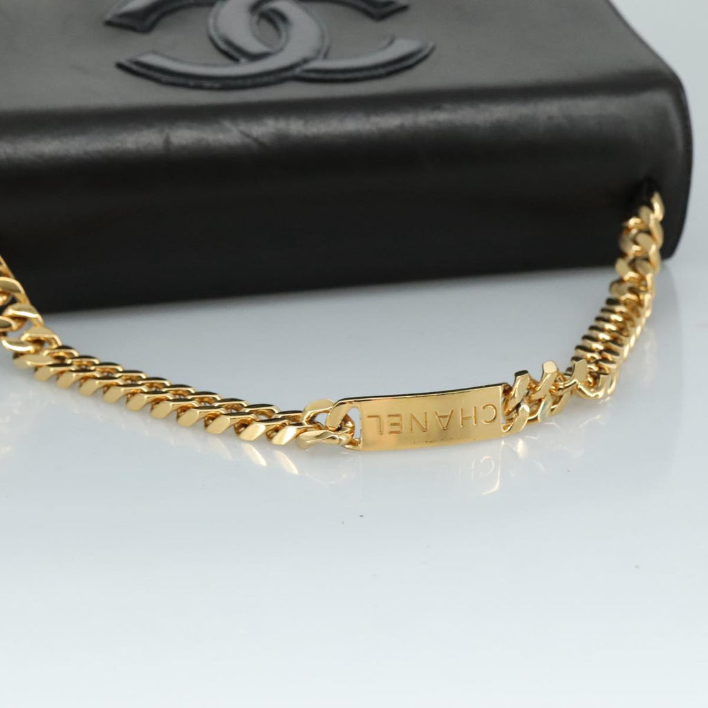 CHANEL Chain Hand Bag Leather Black Gold CC PP125