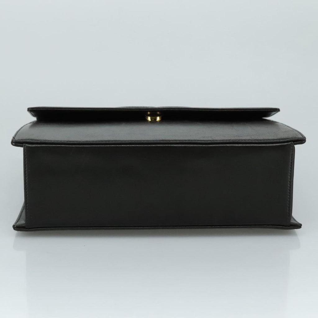 CHANEL Chain Hand Bag Leather Black Gold CC PP125