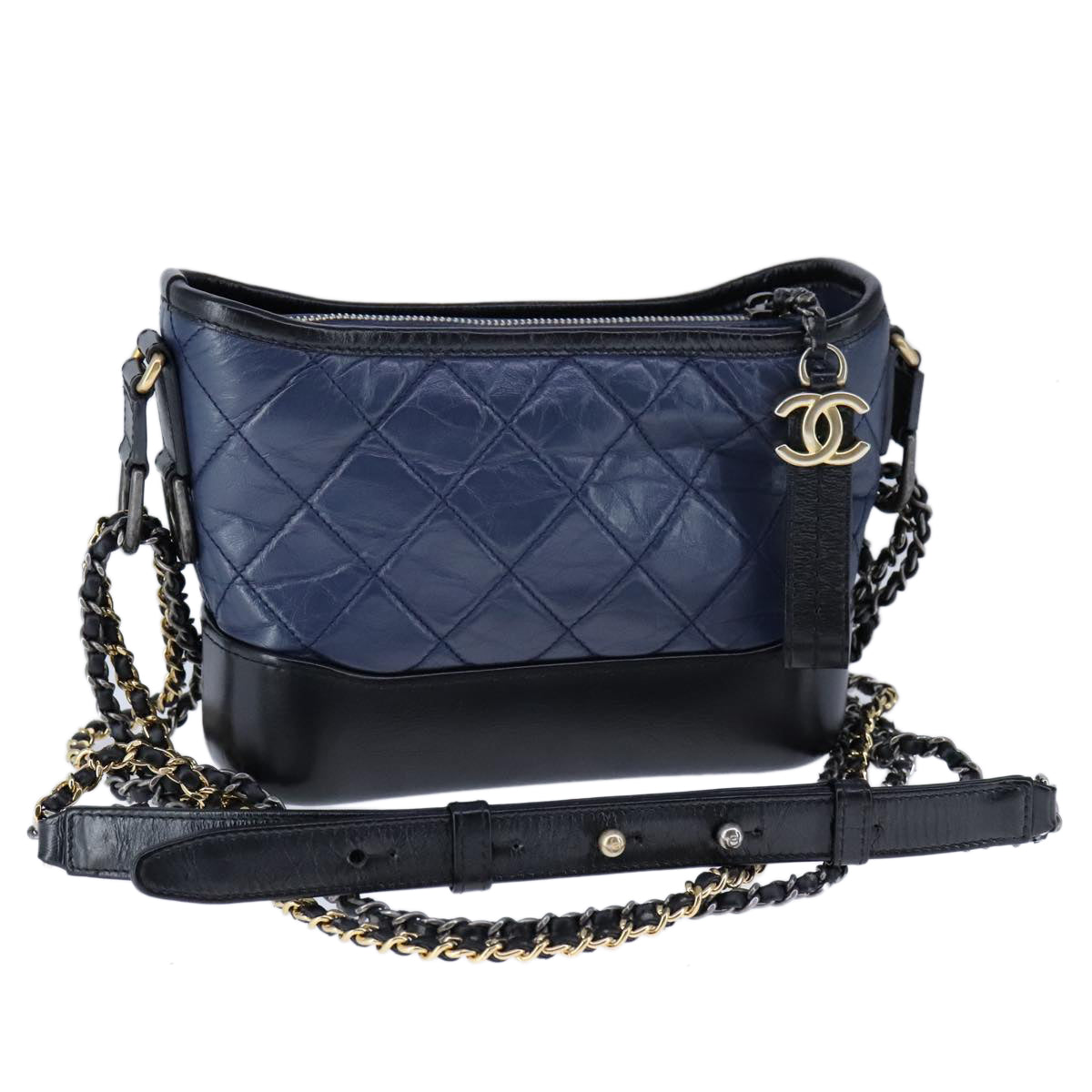 CHANEL Matelasse Chain Shoulder Bag Lamb Skin Blue CC PP130