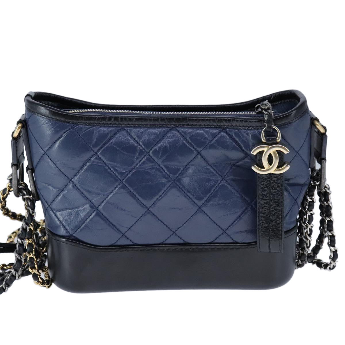 CHANEL Matelasse Chain Shoulder Bag Lamb Skin Blue CC PP130