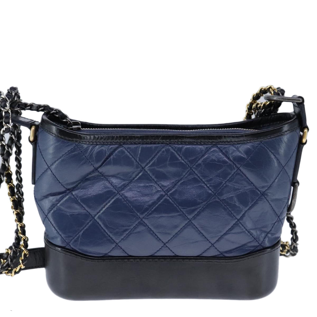CHANEL Matelasse Chain Shoulder Bag Lamb Skin Blue CC PP130