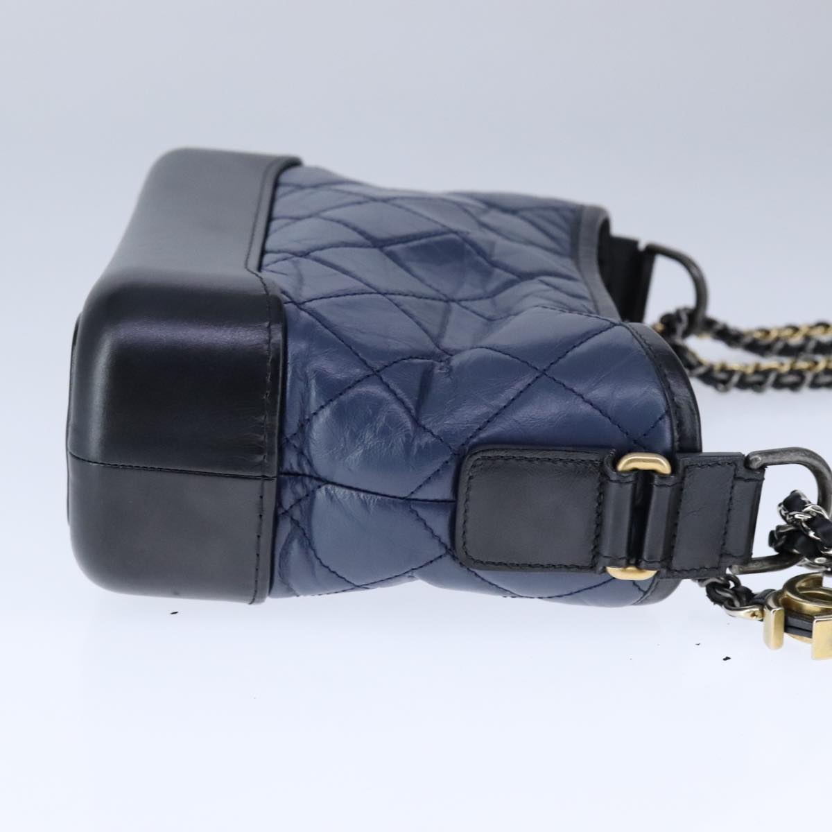 CHANEL Matelasse Chain Shoulder Bag Lamb Skin Blue CC PP130
