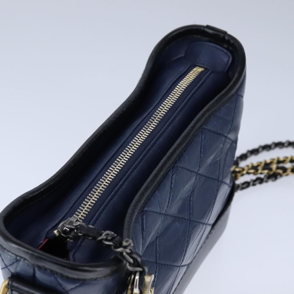CHANEL Matelasse Chain Shoulder Bag Lamb Skin Blue CC PP130