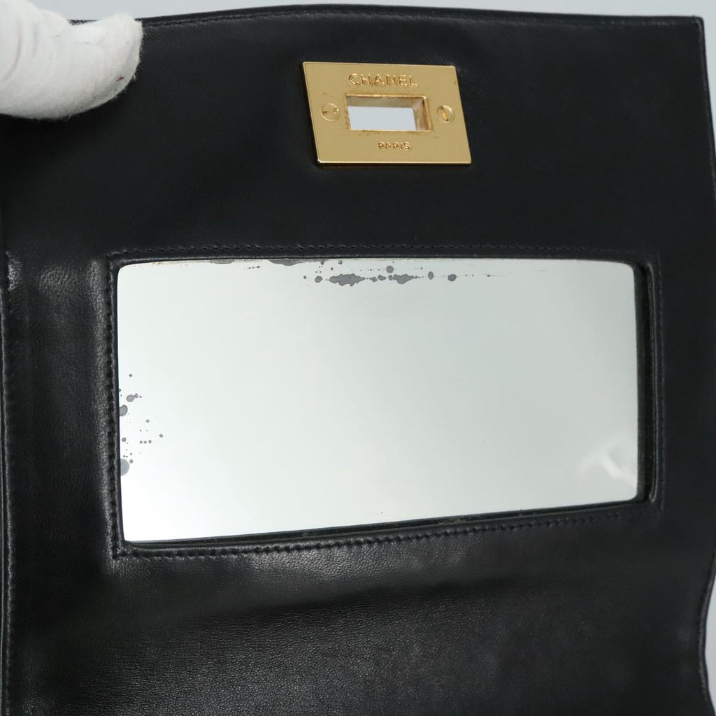 CHANEL Matelasse Hand Bag Lamb Skin Black CC PP131