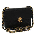 CHANEL Chain Matelasse Shoulder Bag Lamb Skin Black Gold CC PP133