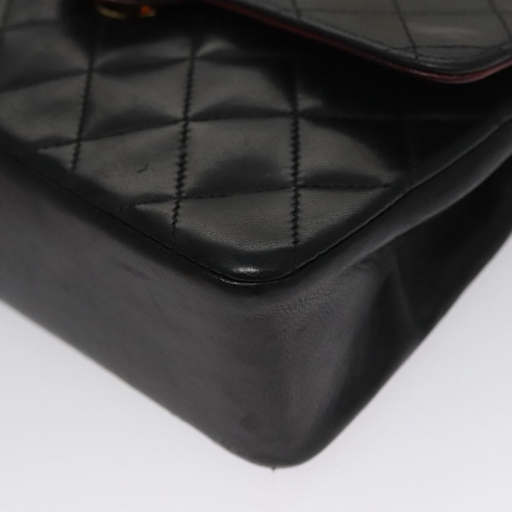 CHANEL Chain Matelasse Shoulder Bag Lamb Skin Black Gold CC PP133