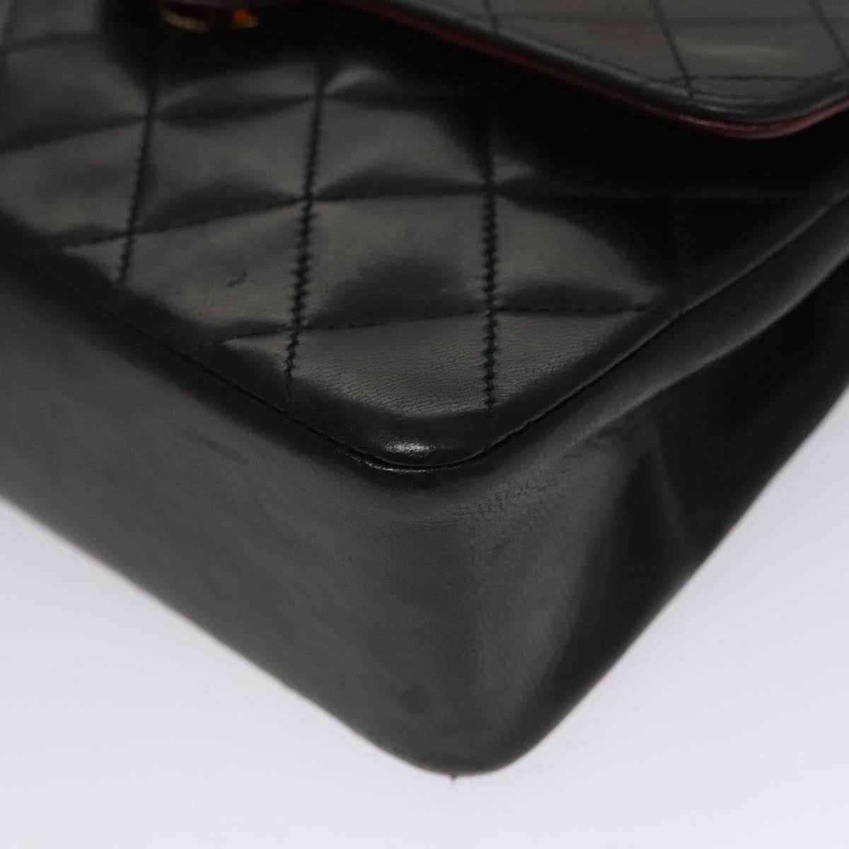 CHANEL Chain Matelasse Shoulder Bag Lamb Skin Black Gold CC PP133