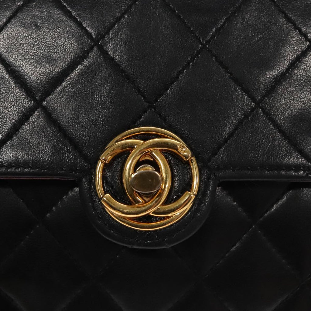 CHANEL Chain Matelasse Shoulder Bag Lamb Skin Black Gold CC PP133