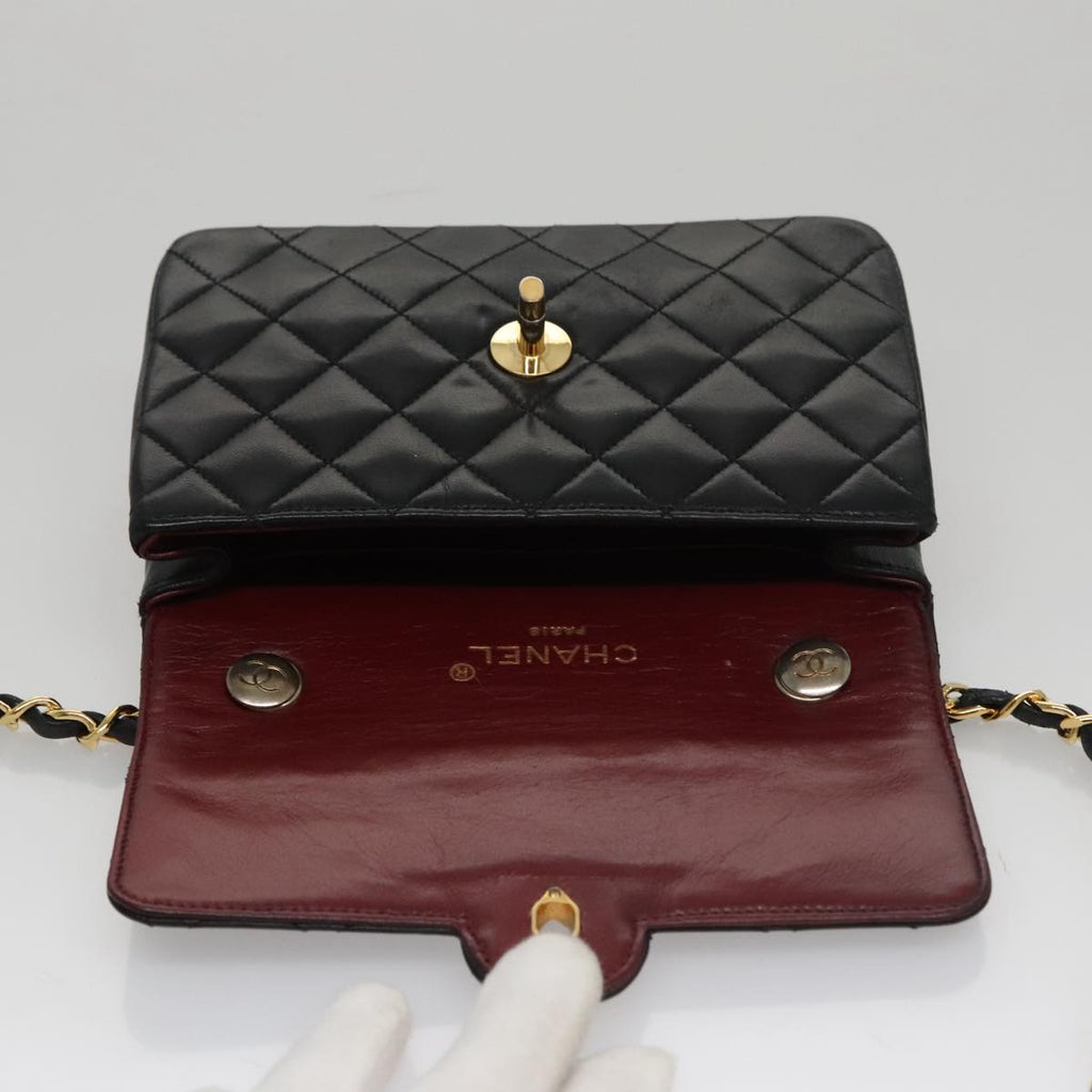 CHANEL Chain Matelasse Shoulder Bag Lamb Skin Black Gold CC PP133