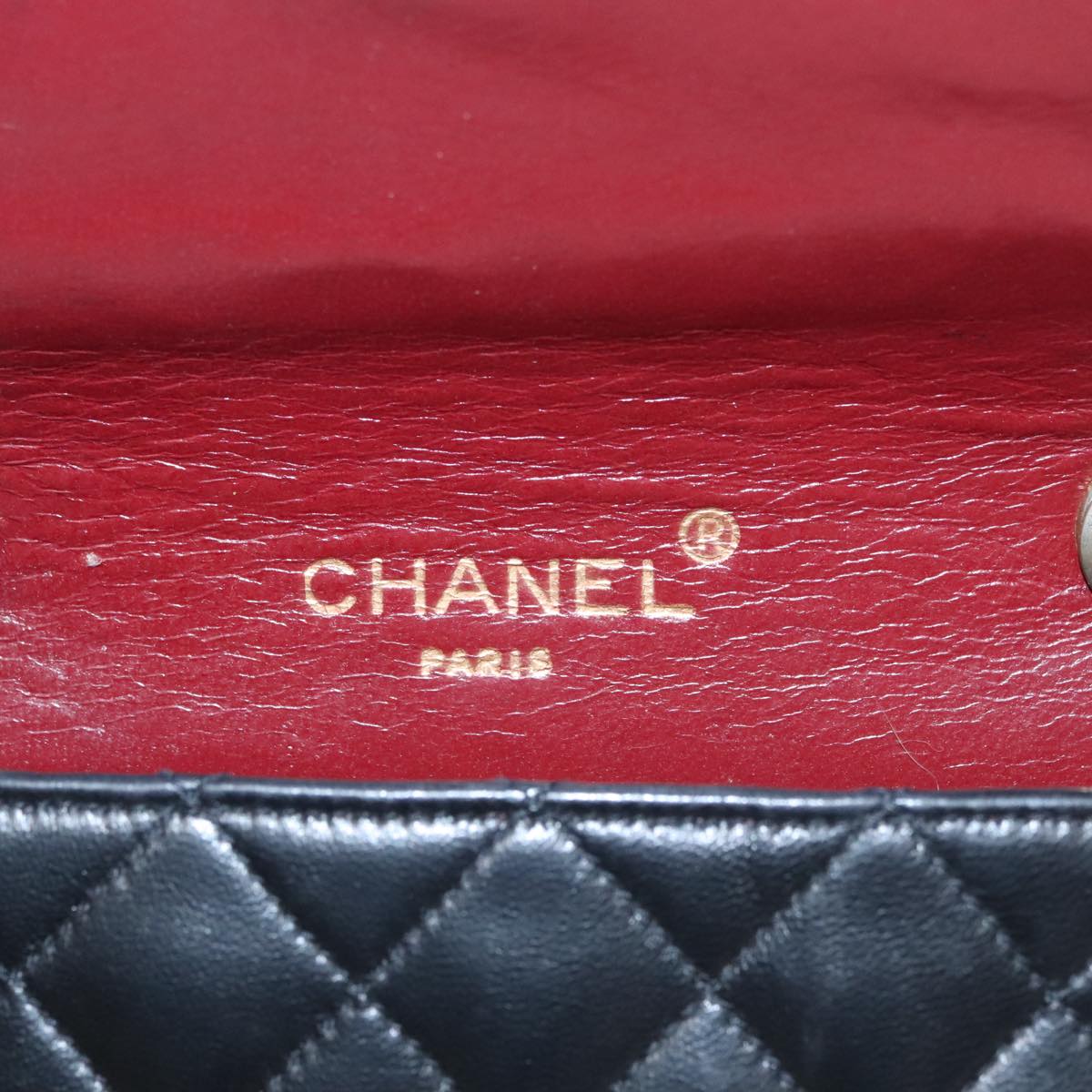 CHANEL Chain Matelasse Shoulder Bag Lamb Skin Black Gold CC PP133