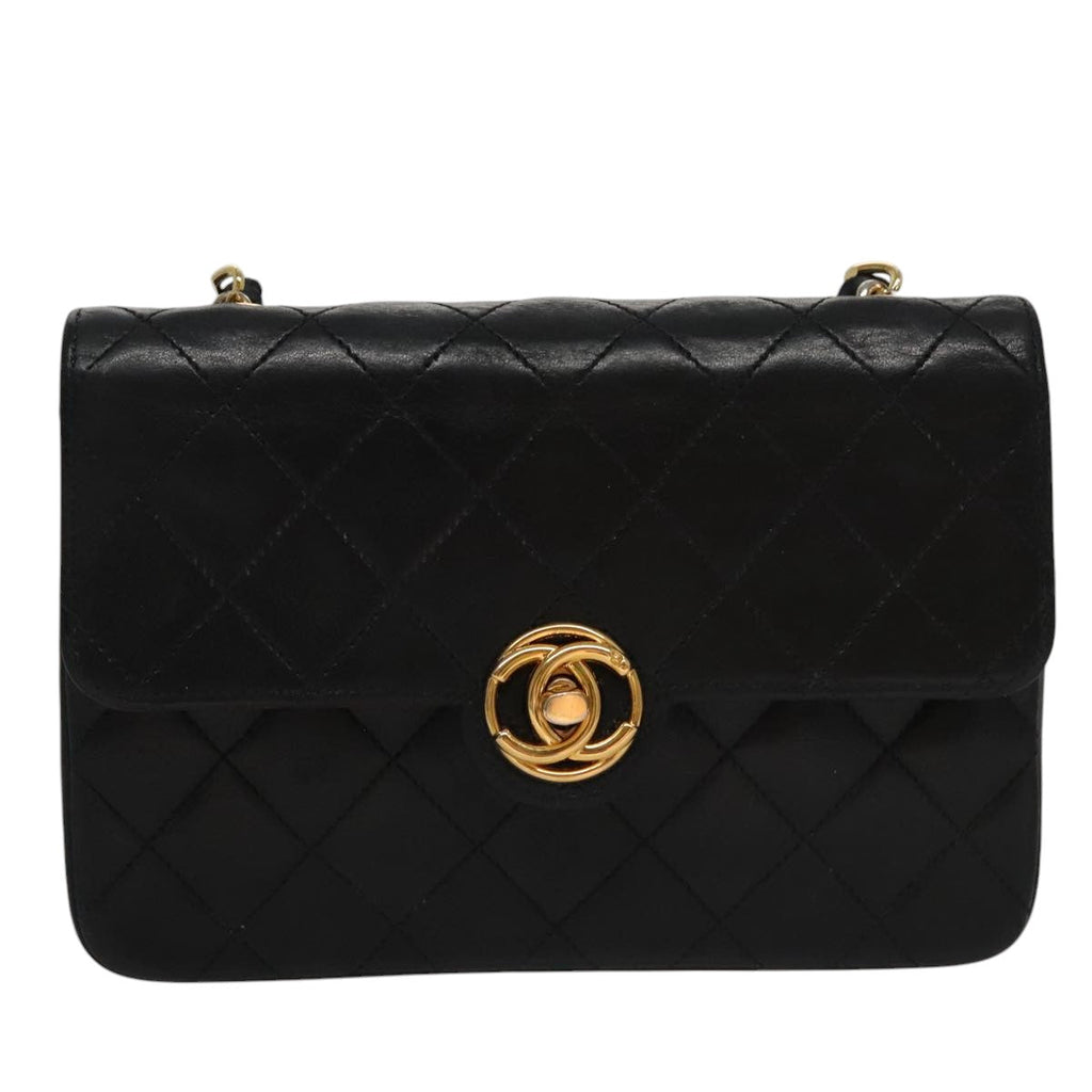 CHANEL Chain Matelasse Shoulder Bag Lamb Skin Black Gold CC PP133