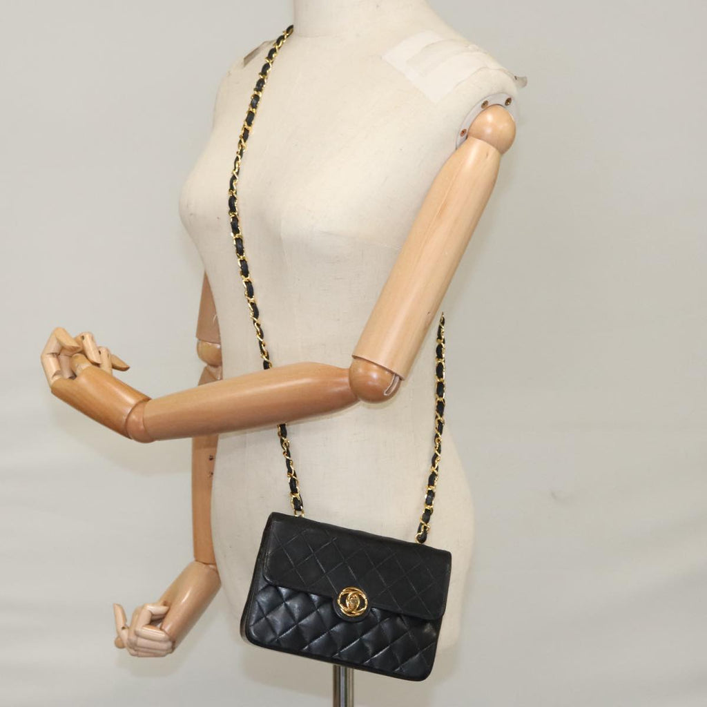 CHANEL Chain Matelasse Shoulder Bag Lamb Skin Black Gold CC PP133