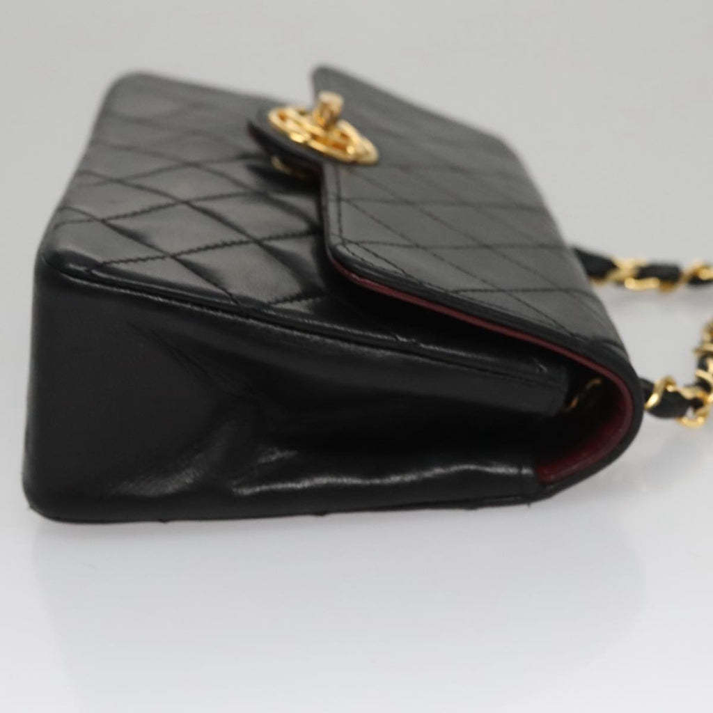 CHANEL Chain Matelasse Shoulder Bag Lamb Skin Black Gold CC PP133