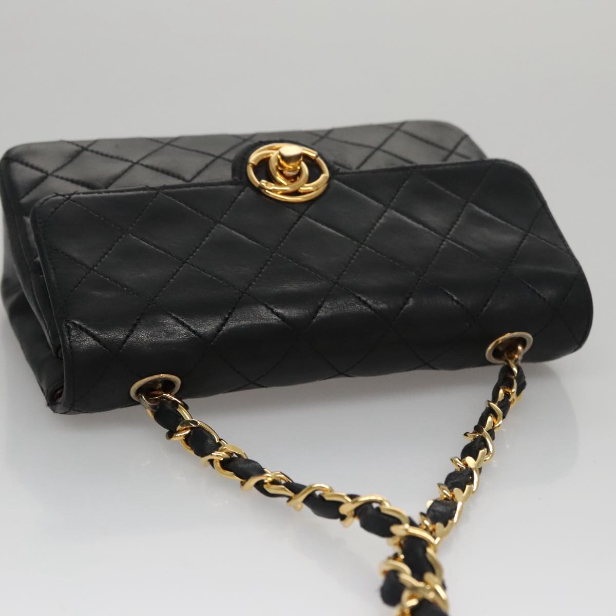 CHANEL Chain Matelasse Shoulder Bag Lamb Skin Black Gold CC PP133