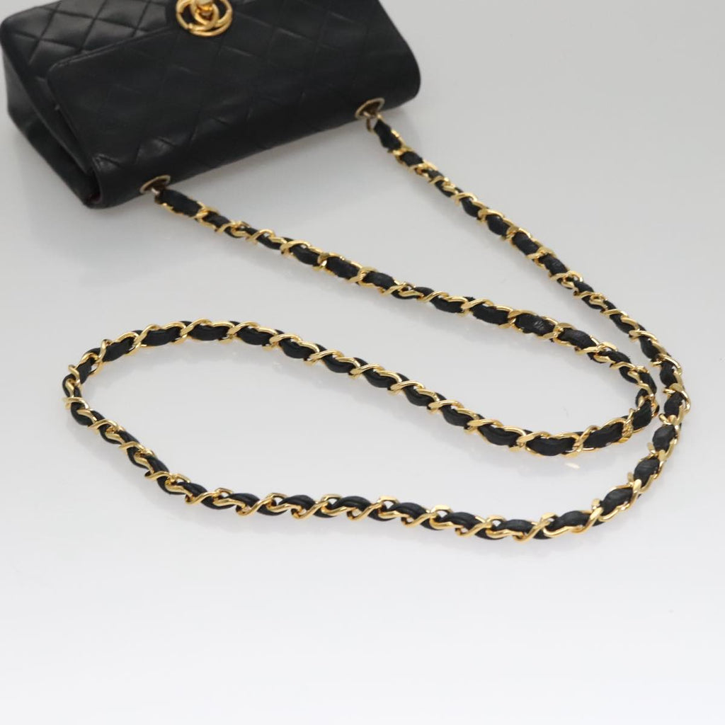 CHANEL Chain Matelasse Shoulder Bag Lamb Skin Black Gold CC PP133