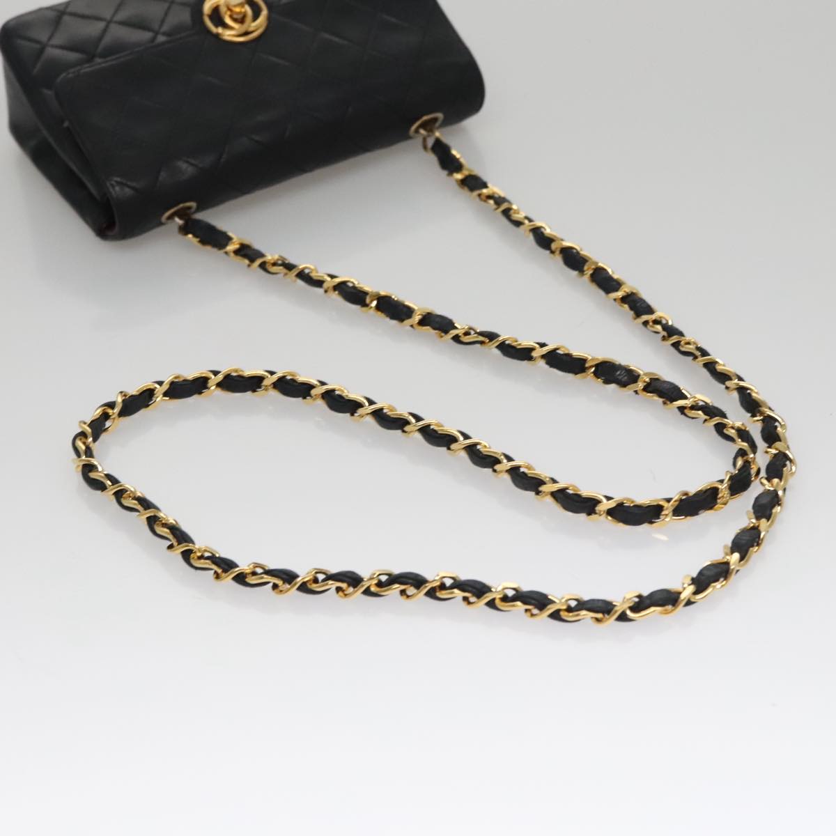 CHANEL Chain Matelasse Shoulder Bag Lamb Skin Black Gold CC PP133