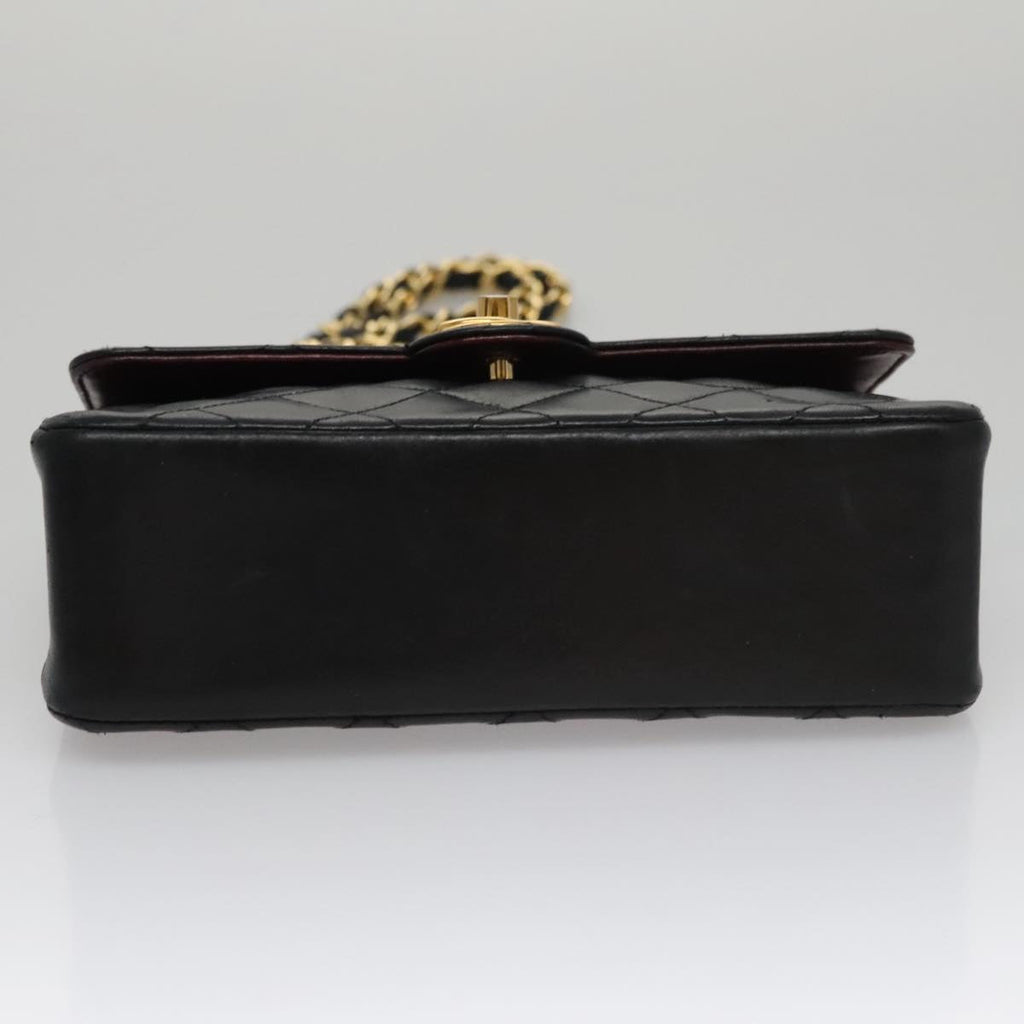 CHANEL Chain Matelasse Shoulder Bag Lamb Skin Black Gold CC PP133