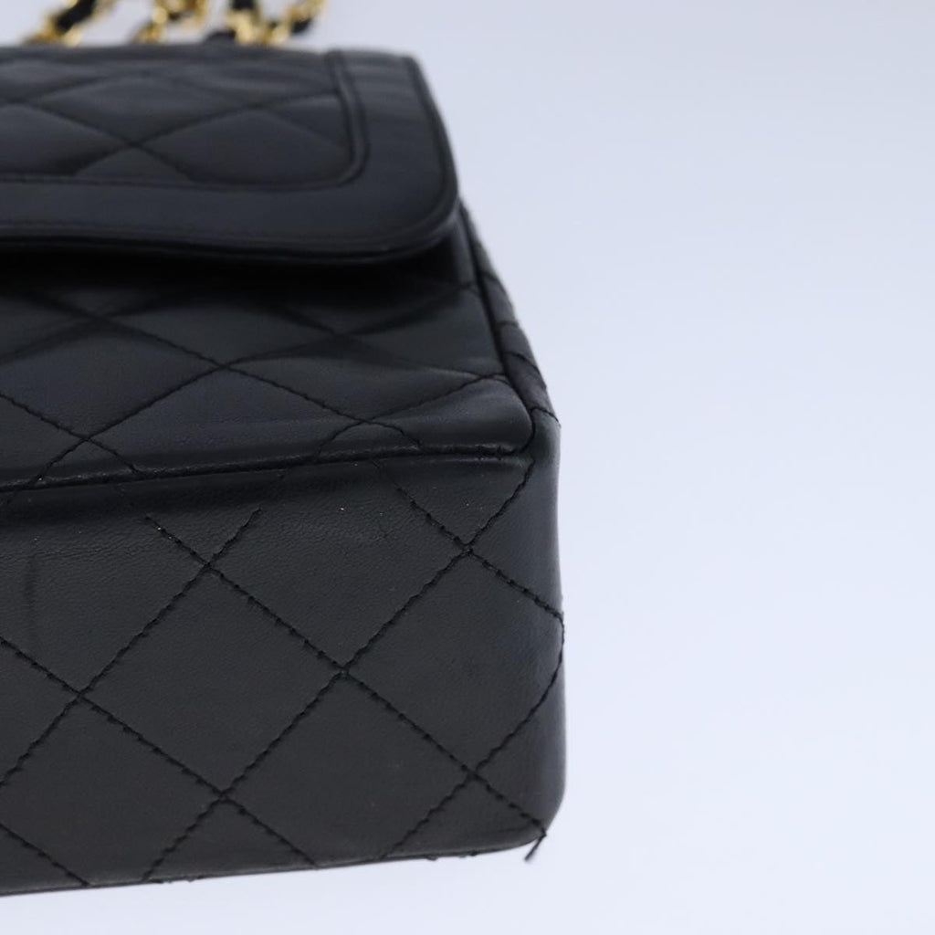 CHANEL Chain Matelasse Shoulder Bag Lamb Skin Black Gold CC PP135