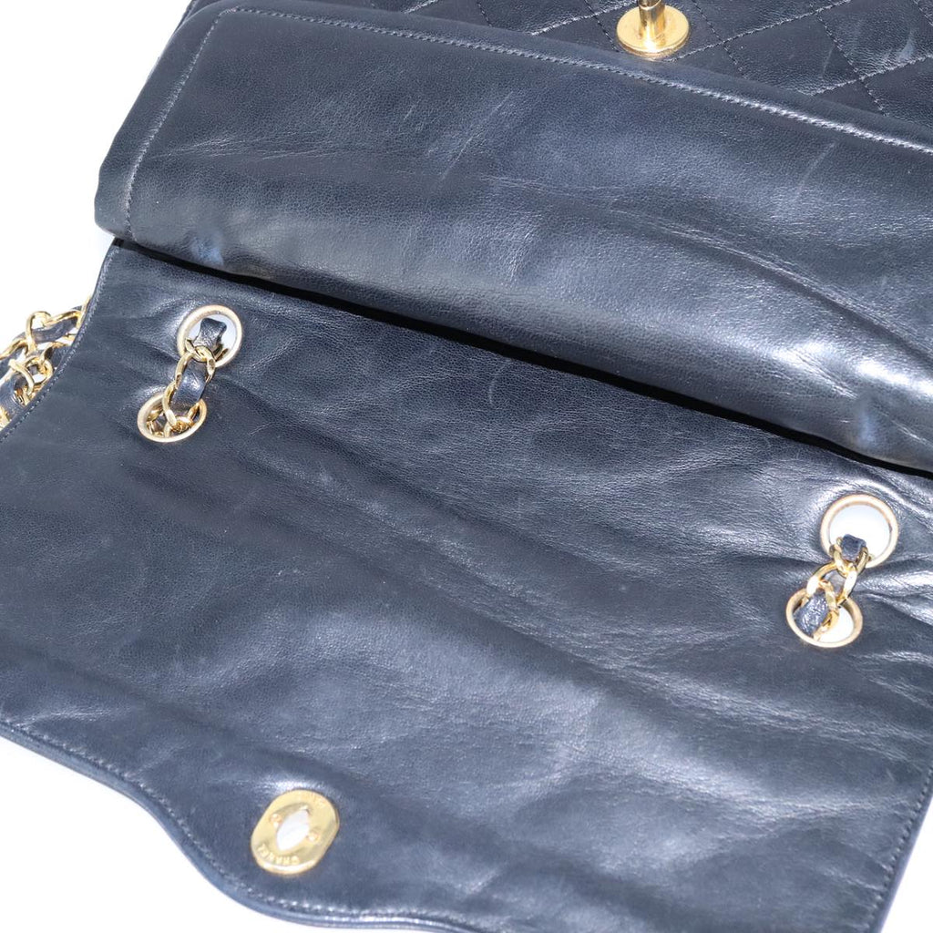 CHANEL Chain Matelasse Shoulder Bag Lamb Skin Black Gold CC PP135