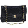 CHANEL Chain Matelasse Shoulder Bag Lamb Skin Black Gold CC PP135