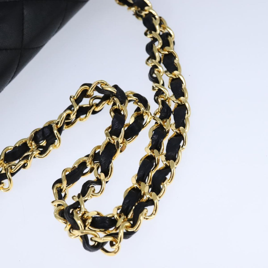 CHANEL Chain Matelasse Shoulder Bag Lamb Skin Black Gold CC PP135