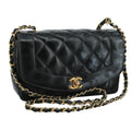 CHANEL Chain Diana Shoulder Bag Patent leather Black Gold CC PP136
