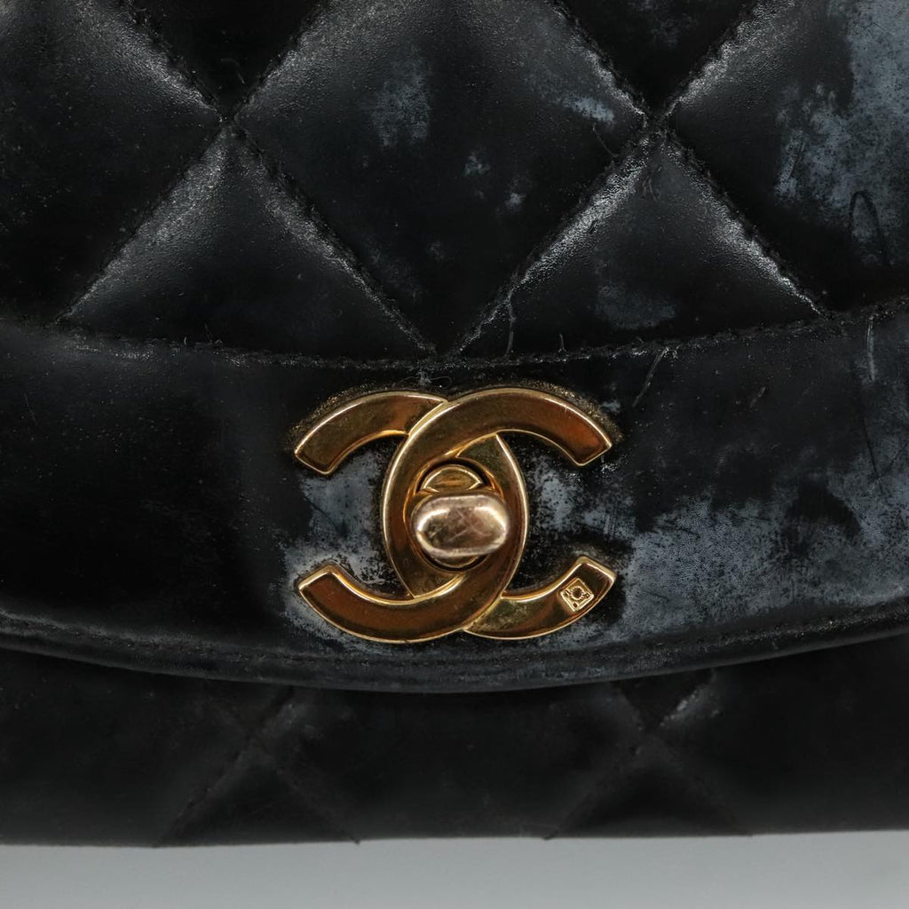 CHANEL Chain Diana Shoulder Bag Patent leather Black Gold CC PP136
