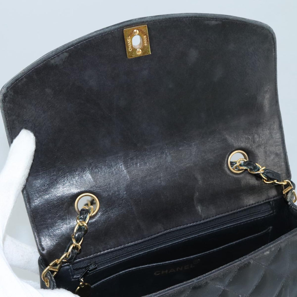 CHANEL Chain Diana Shoulder Bag Patent leather Black Gold CC PP136