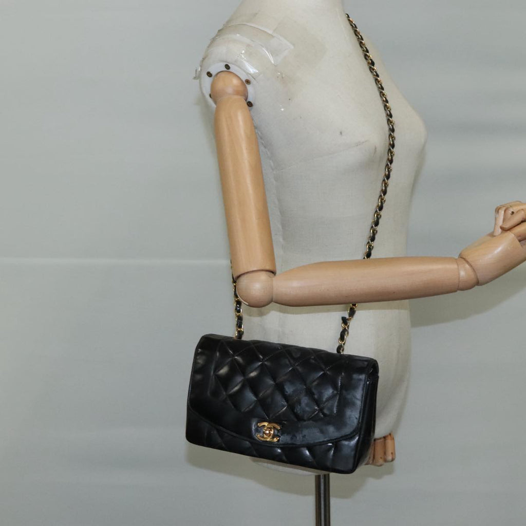 CHANEL Chain Diana Shoulder Bag Patent leather Black Gold CC PP136