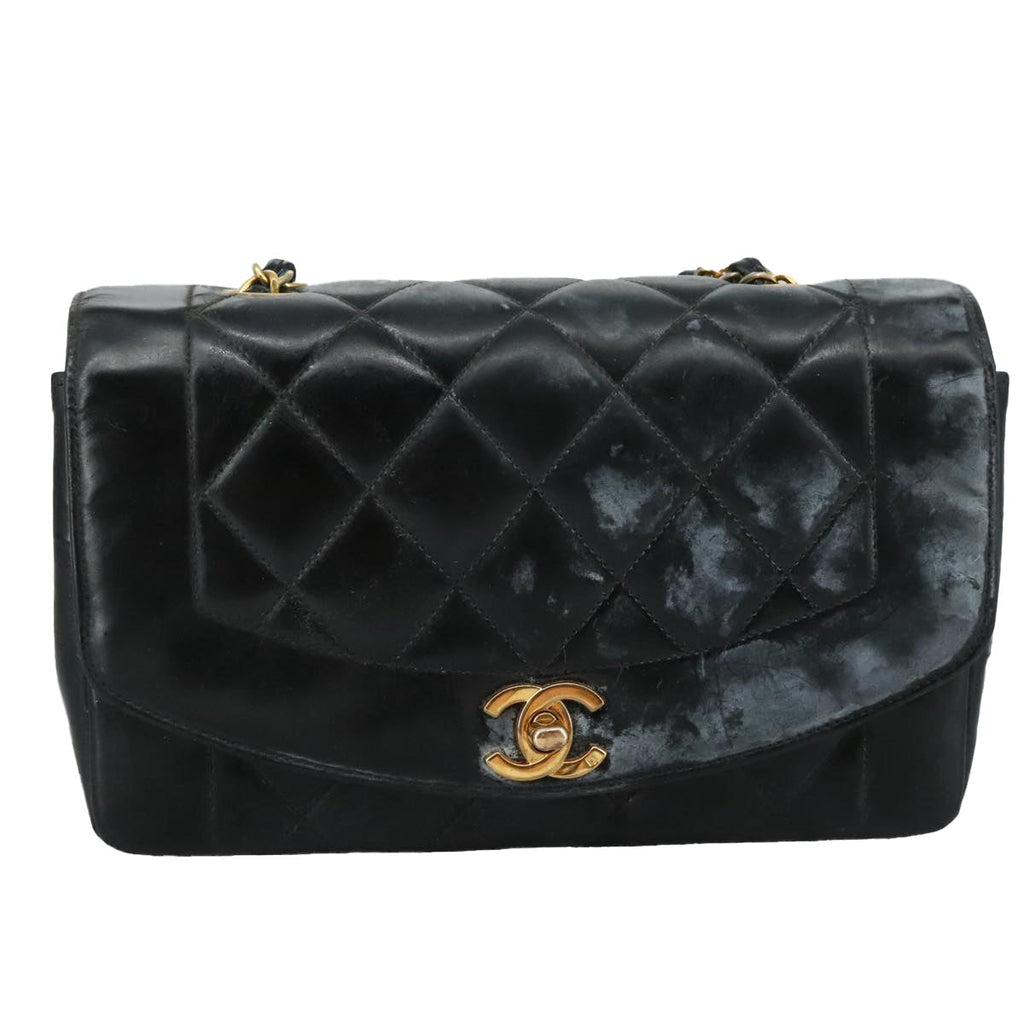 CHANEL Chain Diana Shoulder Bag Patent leather Black Gold CC PP136