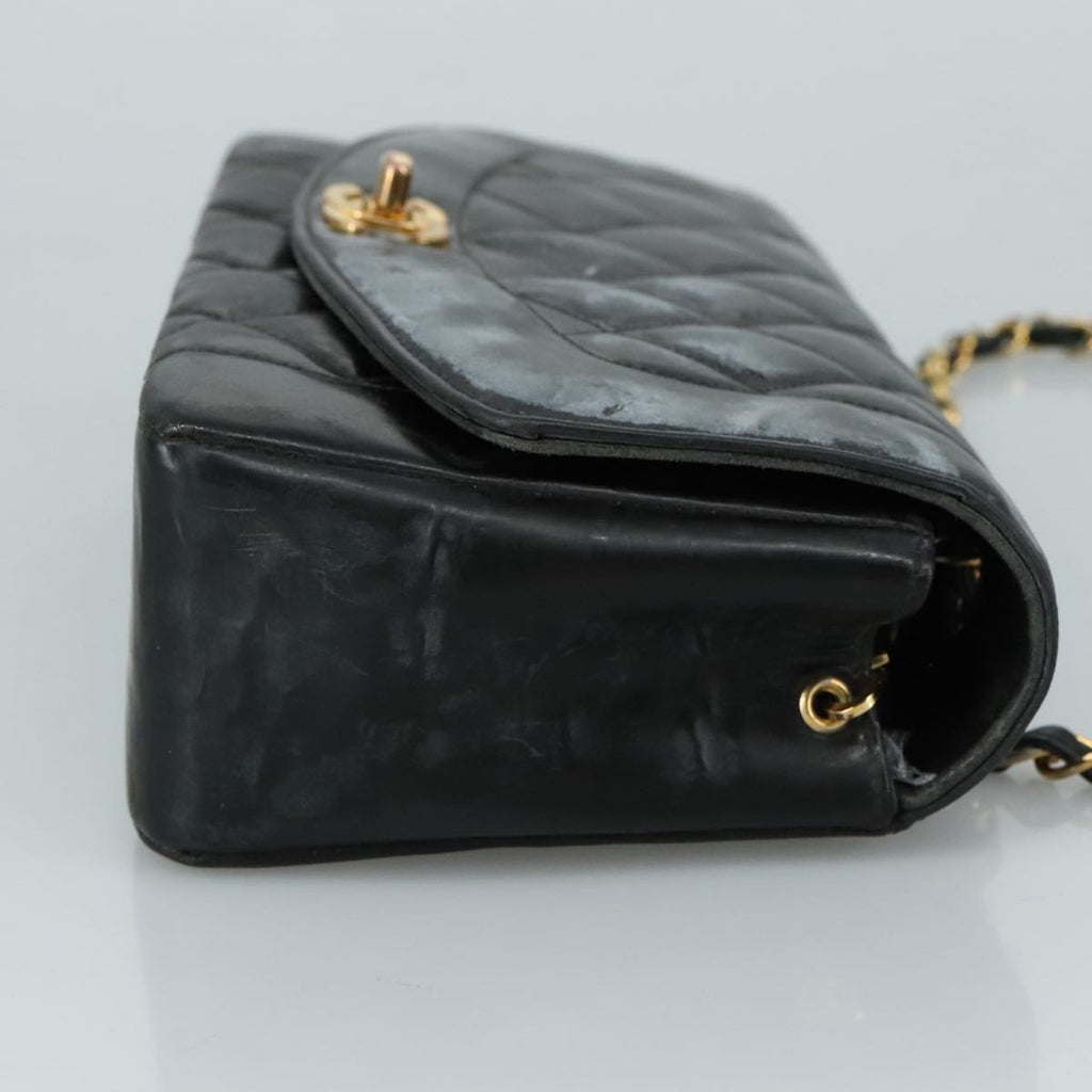 CHANEL Chain Diana Shoulder Bag Patent leather Black Gold CC PP136