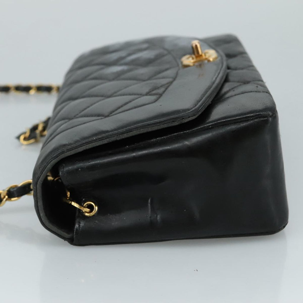 CHANEL Chain Diana Shoulder Bag Patent leather Black Gold CC PP136