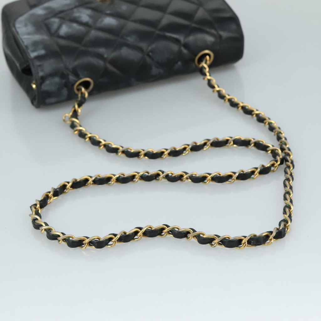 CHANEL Chain Diana Shoulder Bag Patent leather Black Gold CC PP136