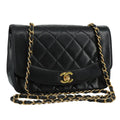 CHANEL Chain Diana Shoulder Bag Lamb Skin Black Gold CC PP139