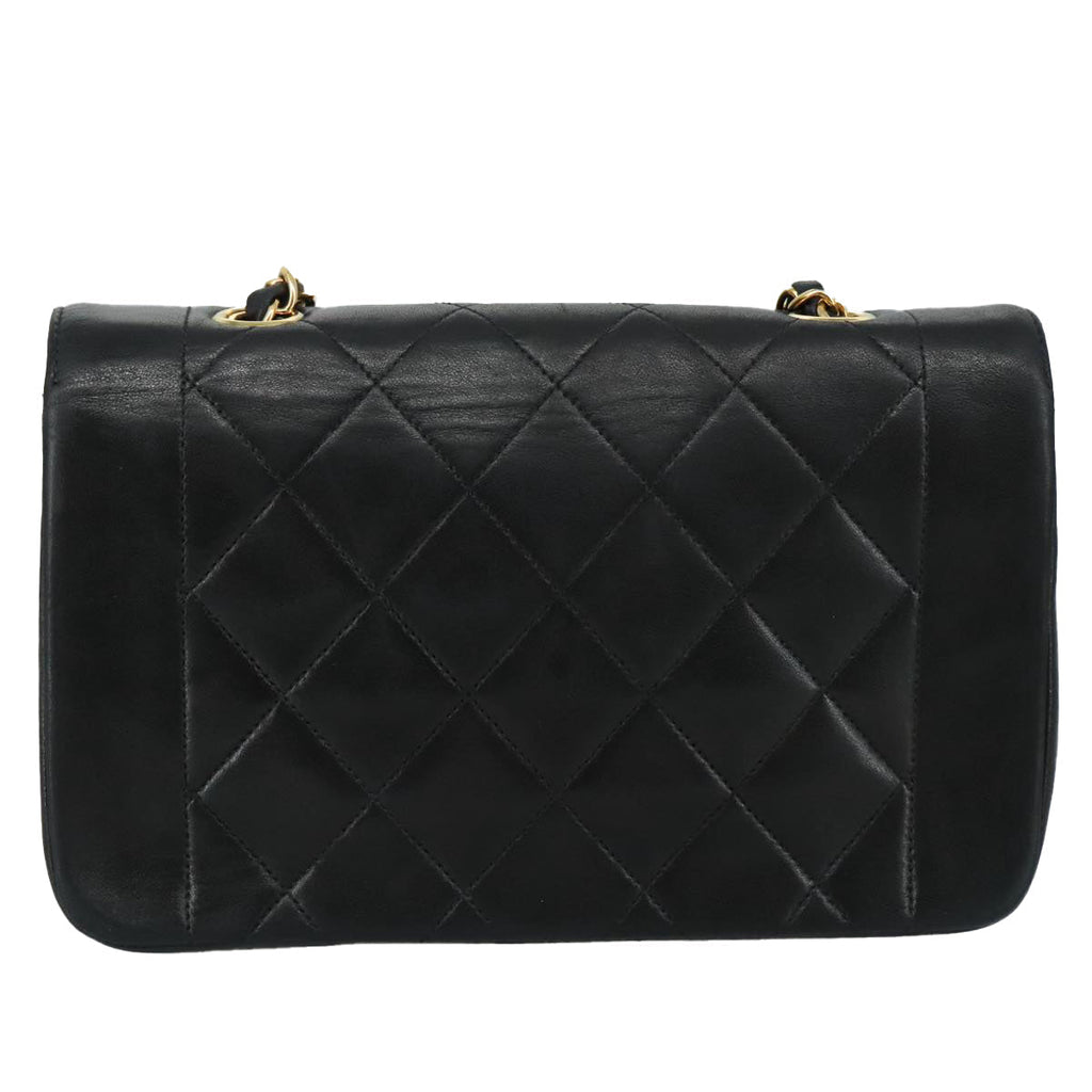 CHANEL Chain Diana Shoulder Bag Lamb Skin Black Gold CC PP139