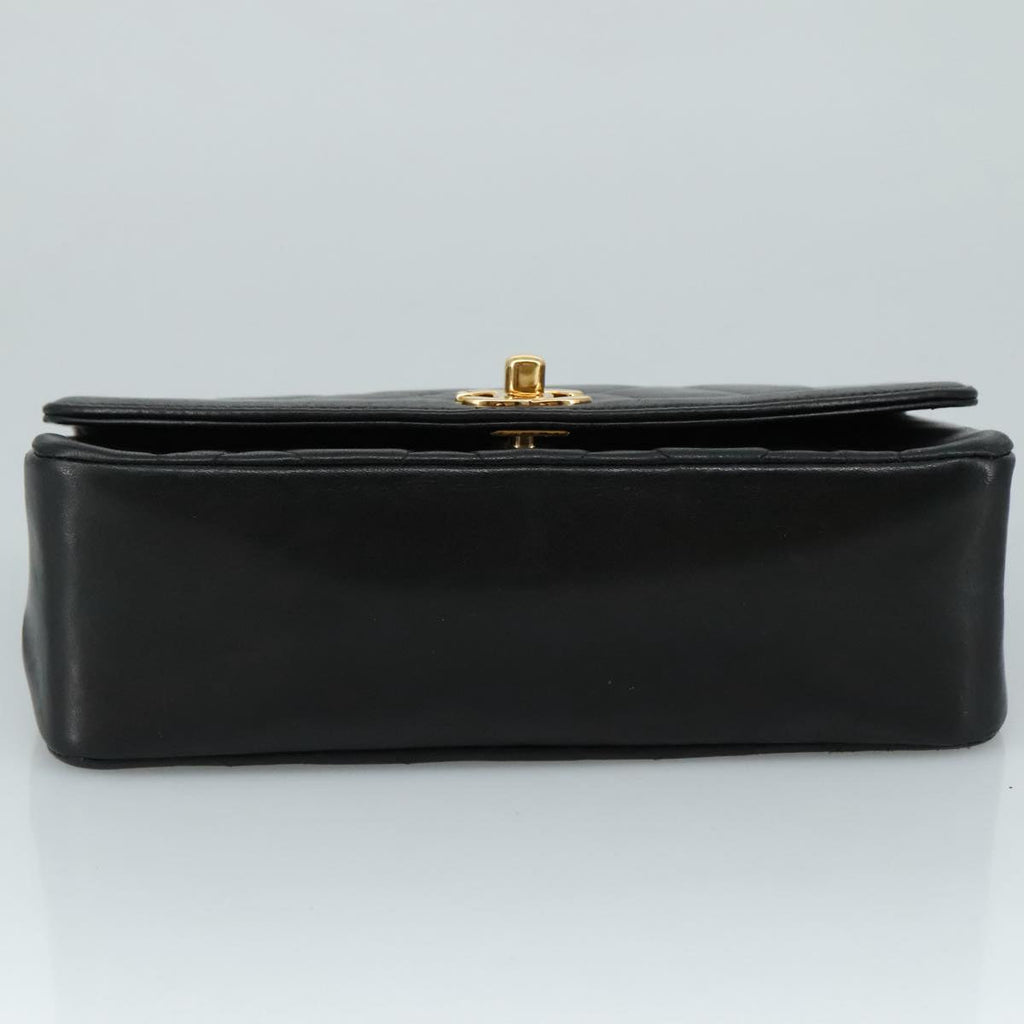 CHANEL Chain Diana Shoulder Bag Lamb Skin Black Gold CC PP139