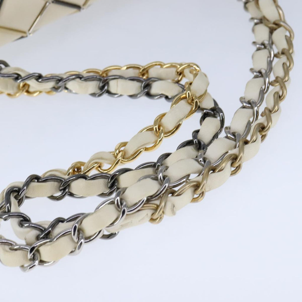 CHANEL Matelasse Chain Shoulder Bag Lamb Skin White CC PP140A