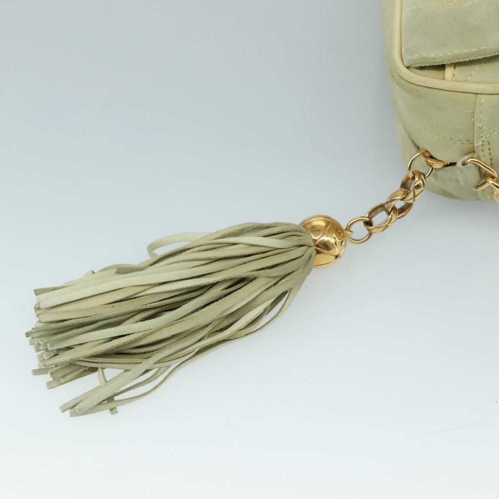 CHANEL Matelasse Chain Shoulder Bag Cotton Green Gold CC PP142