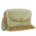 CHANEL Matelasse Chain Shoulder Bag Cotton Green Gold CC PP142