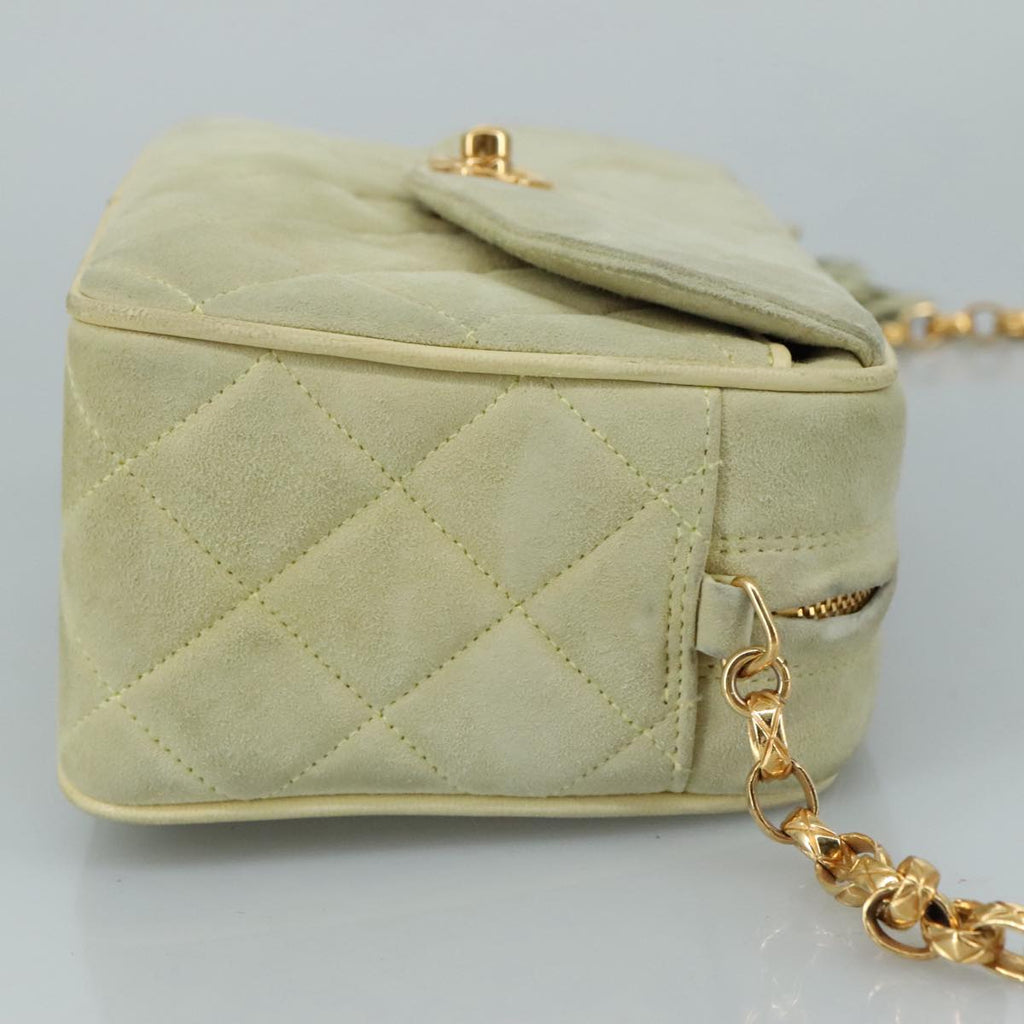 CHANEL Matelasse Chain Shoulder Bag Cotton Green Gold CC PP142